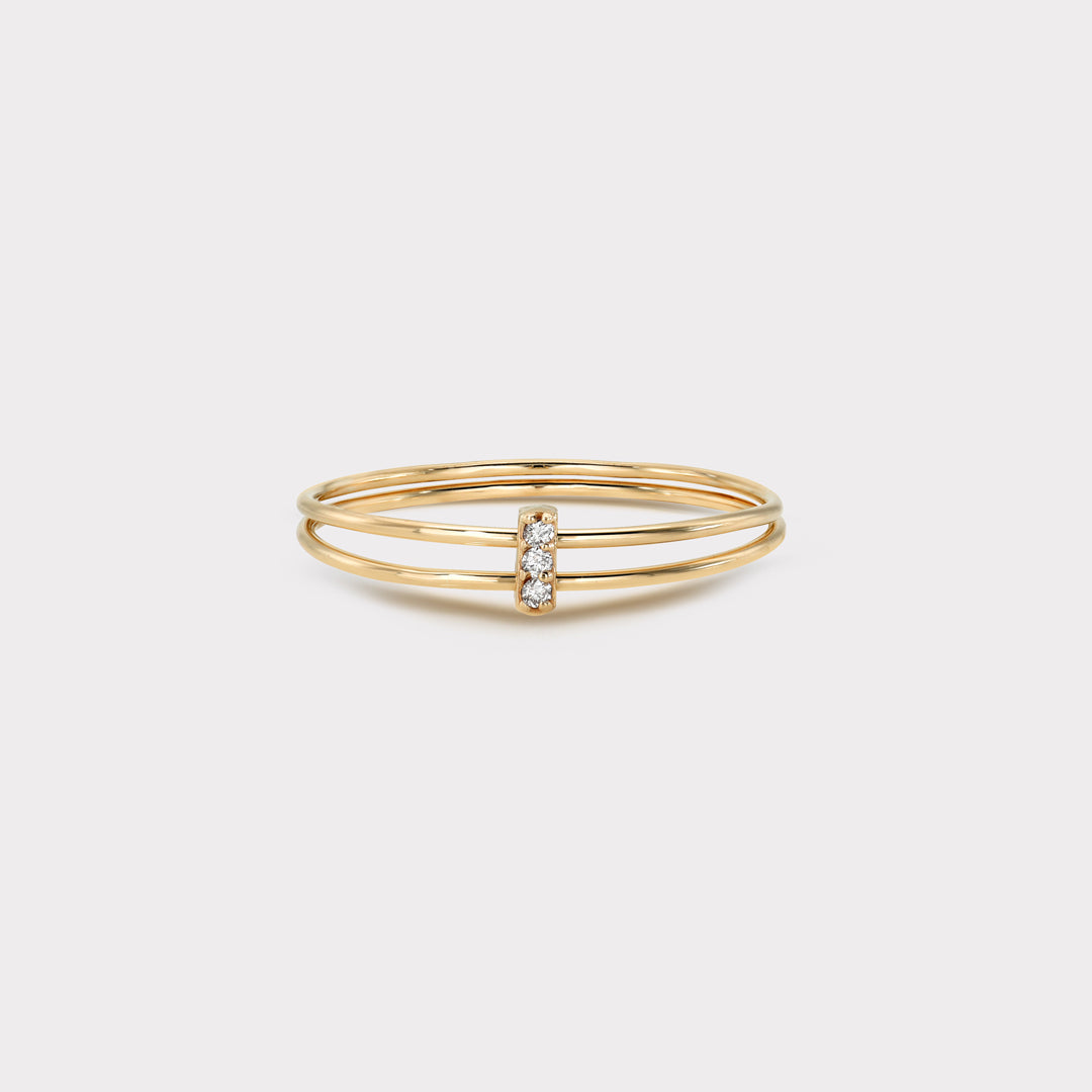 14k Double Band Diamond Ring / Yellow Gold