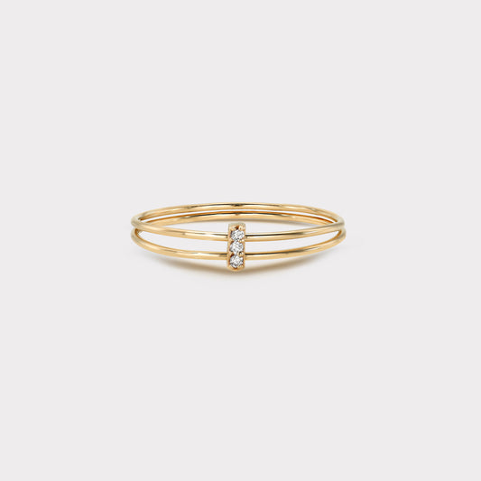 14k Double Band Diamond Ring / Yellow Gold