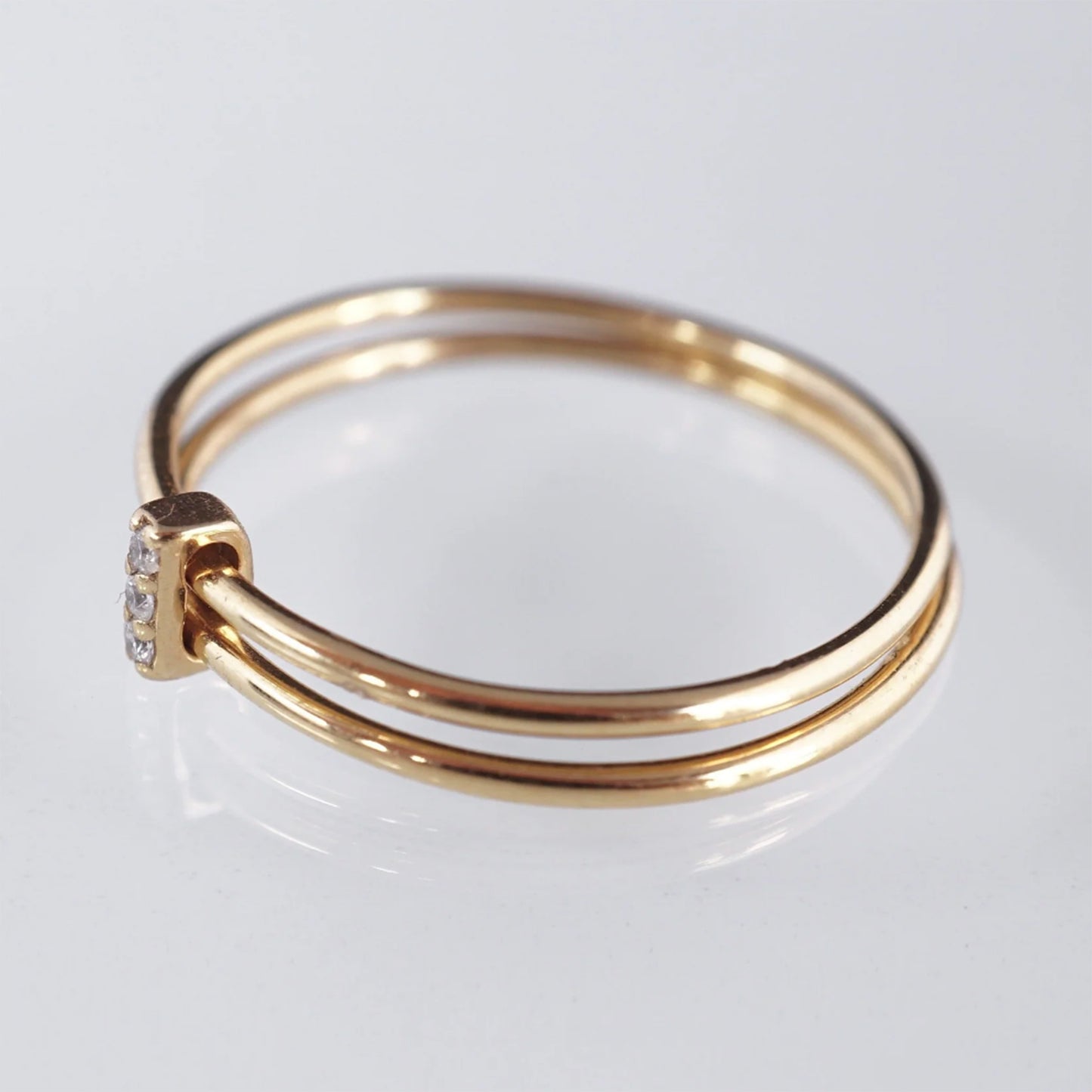 14k Double Band Diamond Ring / Yellow Gold